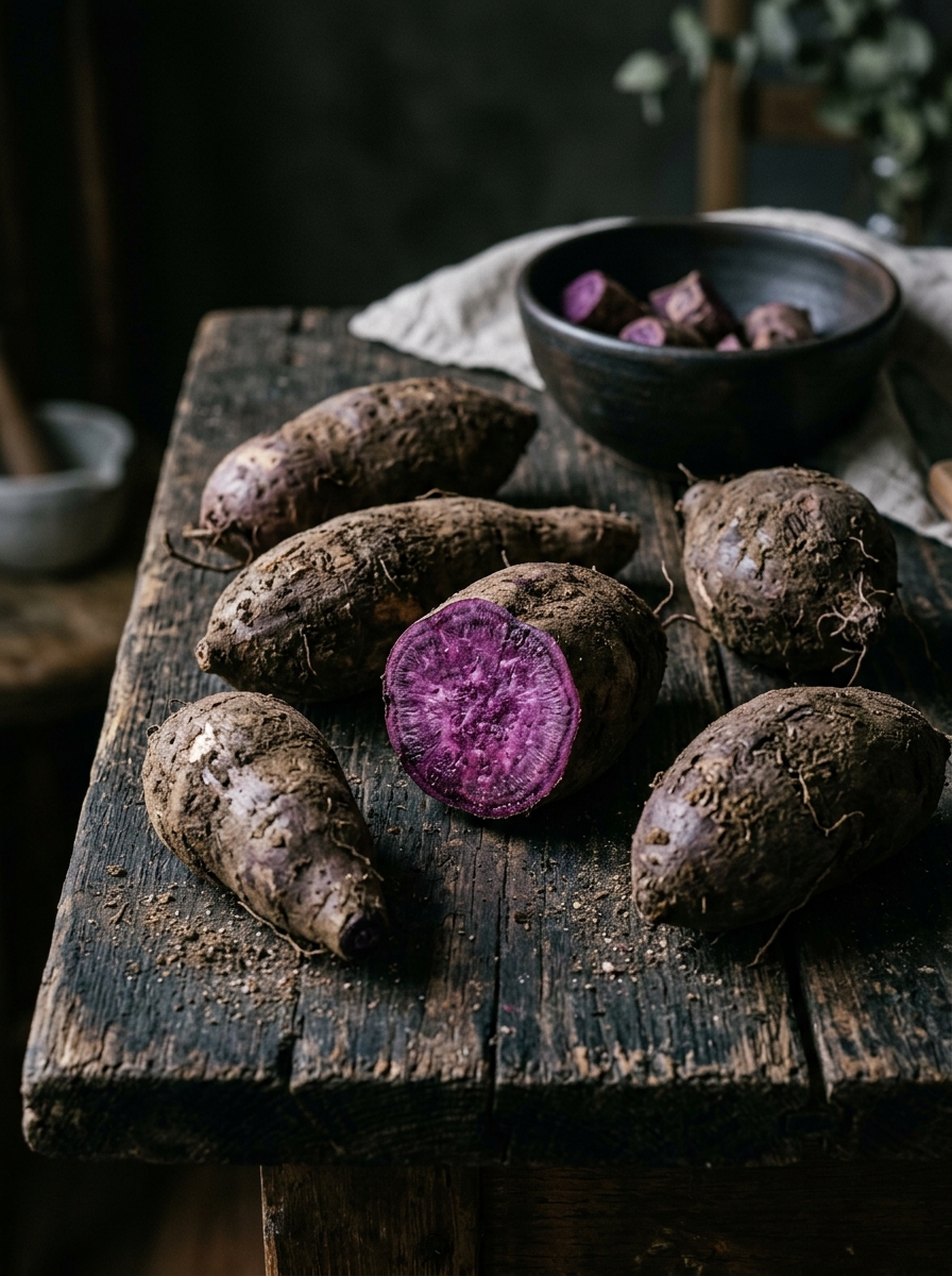 Ñame morado recién cosechado